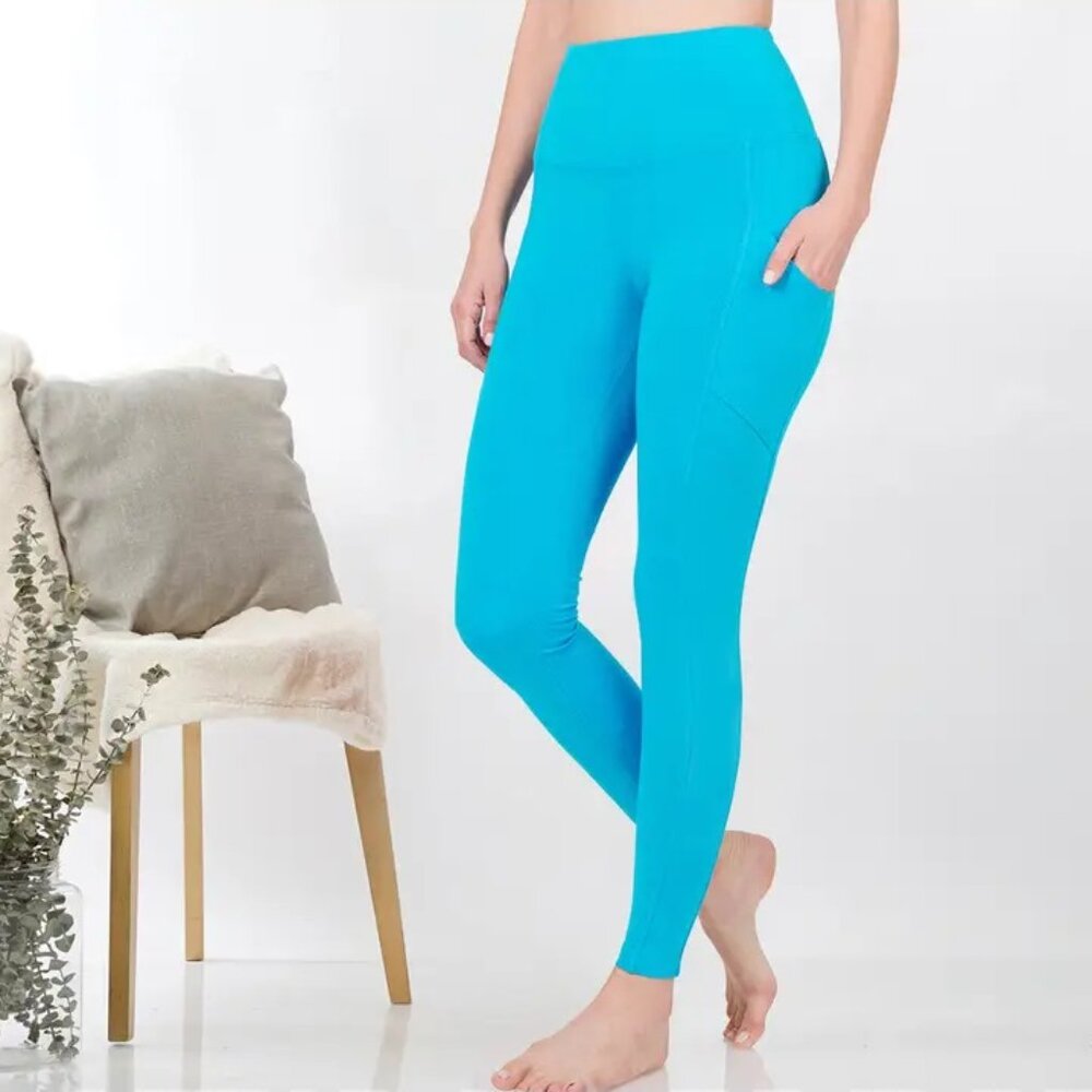 X-LARGE ICEBLUE  W/Pockets Premium Cotton Waistband Leggings